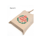 Pack of 2 Christmas Tote Bags With Long Handle, Two Side Printed Reusable Cotton Treat Bags - Infinite Pack